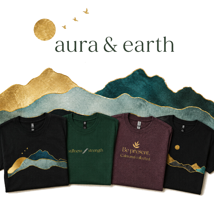 Aura & Earth — mountains, sun, and the collection